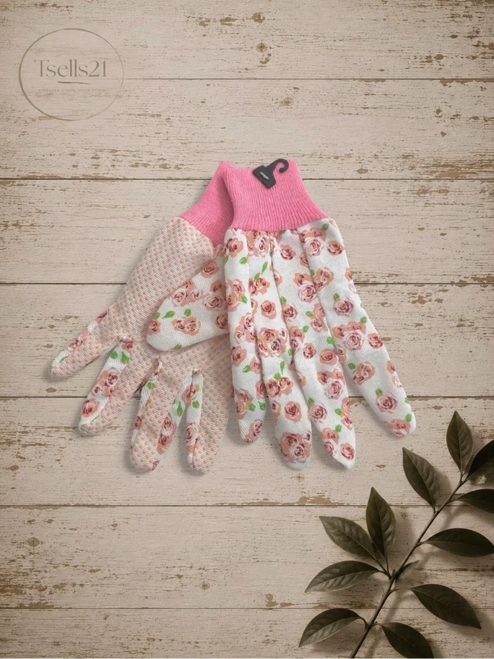 Women’s Pink Floral Garden Gloves with Knit Cuff